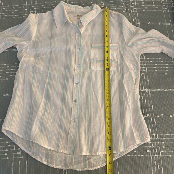 Style & Co long sleeve button down stripe pastel pink blue peach M - Picture 9 of 9